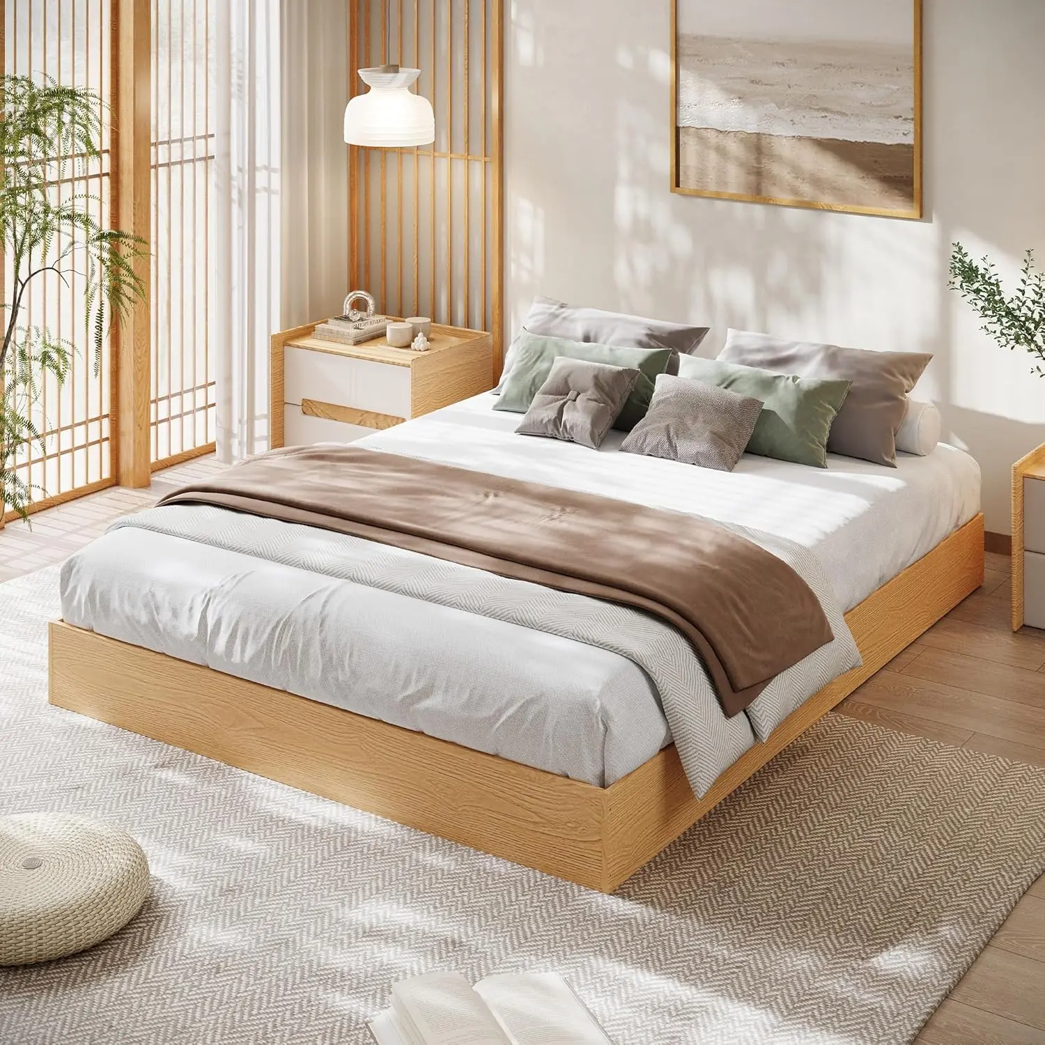 Wood Platform Bed Frame Twin/Full/Queen/King Size, Wooden Bed Frame Without Headboard, Wood Slat Support, No Box Spring Needed, Easy Assembly high
