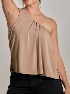 Klassy Network Flowy One Shoulder Top - Right Ruched Detail & Flowy Hemline