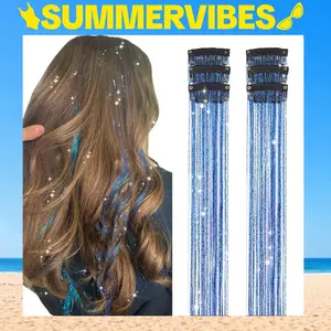 SummerVibes AISI HAIR 20 Inch 6 Pcs Clip-in Hair Tinsel Kit  Heat Resistant Glitter Tinsel Hair Extension Clips, Fairy Hair Sparkle Strands Festival Gift Party Dazzle Accessories for Women Synthetic Wiglets