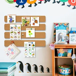 Corkboard Strips 6 Pack - Self Adhesive Thick Cork Board with 50 Push Pins for Paste Notes, Photos, Schedules Decor Decorative