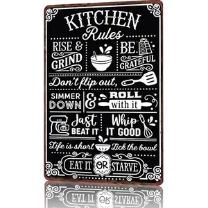 Kitchen Chaos & Comfort Moments: Kitchen Rules – Playful Culinary Vibes” 8×12 Inch Vintage Distressed Aluminum Sign | For Home Kitchen & Dining Spaces bedroom decor gifts for boyfriend wall decor