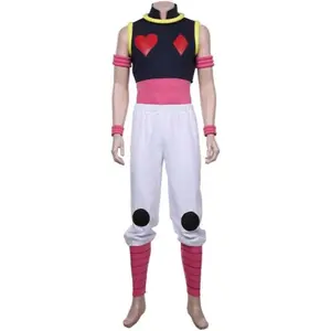 Hisoka Blue Card Suit Vest Jacket Pants Cosplay Costume Set with Armband Wristband for Comic Con