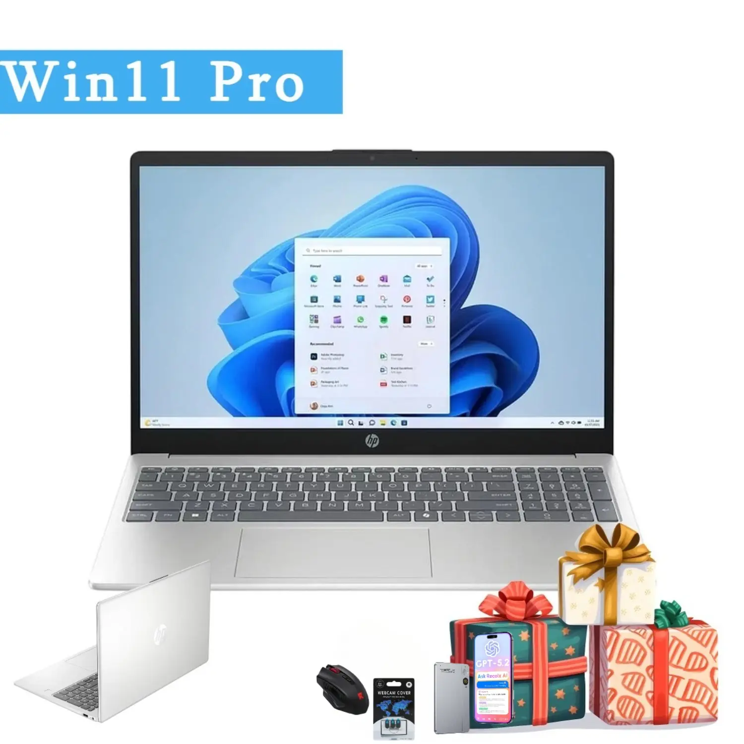 HP 15.6" 2 in 1 Laptop - Intel i3-N305, Up to 32GB RAM, 512GB SSD, Built-in Batteries, Win11 Pro, Bundled Accessories, Silver for Business Use & Daily Office Work, 2 In 1 Laptops, Batteries Built-In