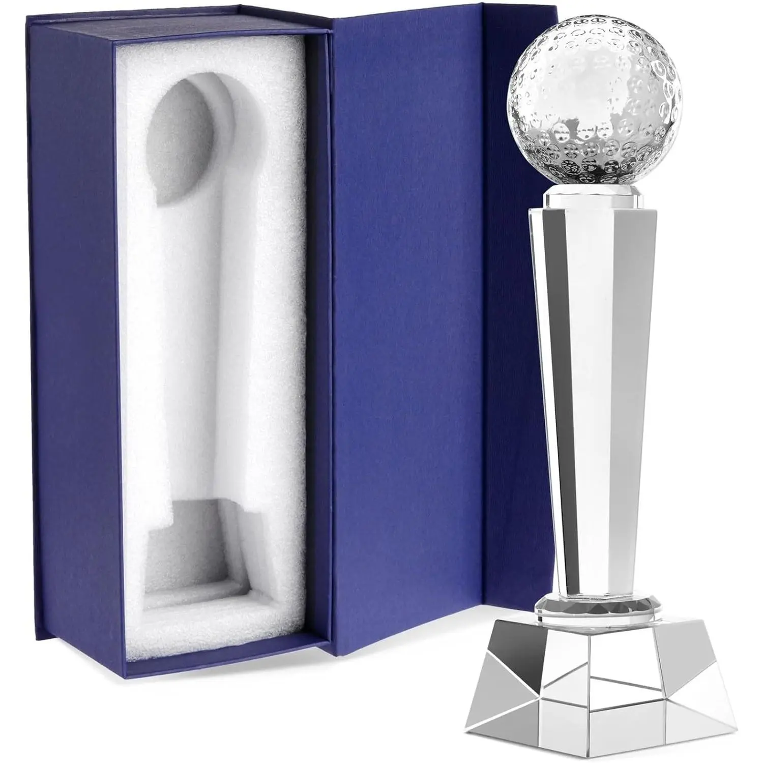 Crystal Glass Golf Trophy with Elegant Gift Box for Tournaments, Sports Competitions, Parties, Champion Award, Paperweight for Desktop and Table Decor (9 Inches Trophy Golf)