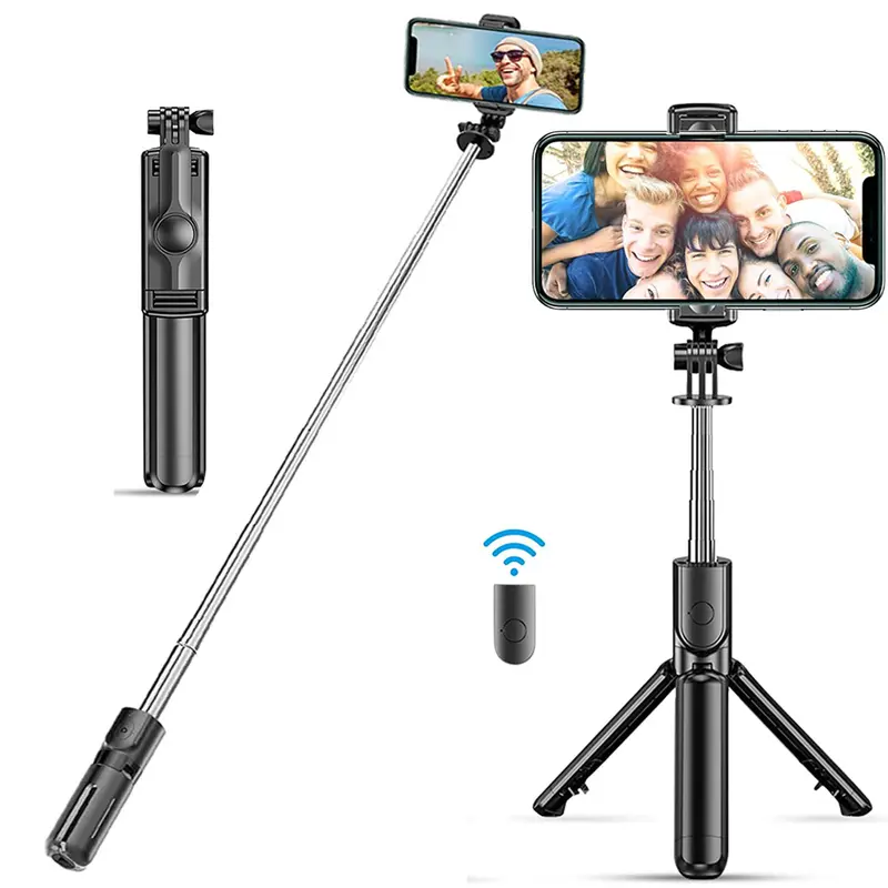 7" Folding Remote Control Selfie Stick Tripod - Adjustable Telescoping All-in-1 Monopod Selfie, Compact Extendable Camera Stand, Flexible Mini Plastic Smartphone/Cellphone Holder with Anti-Slip Pads & Fill Light, Travel Gadgets Mobile Phone Accessories