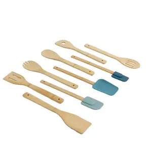 9-Piece Cooking Utensil Set 100% Natural Bamboo & Silicone Tools Eco-Friendly Kitchens Food Grade Multifunctional Heat Resistant Ergonomic Design Easy to Clean Perfect Gift