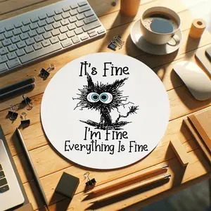 Cute Cat & Letter Pattern Mouse Pad, 1 Count Round Mouse Pad, Non-slip Rubber Base Mouse Pad, Desk Mat for Desk Computer Laptop Mouse, Desk Accessories, Non Slip Mousepad, Desktop Accessory