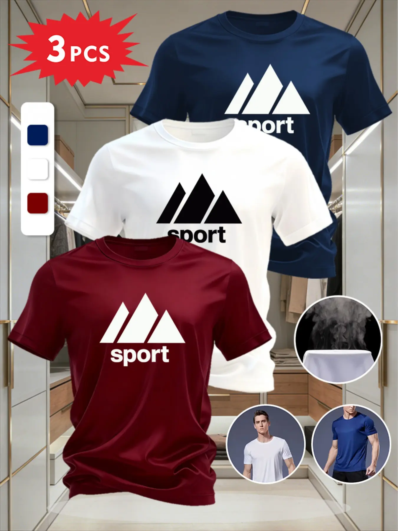 Wine red + dark blue + white