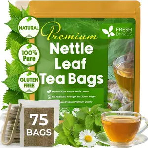 【FreshDrinkUS】 Premium 75 Nettle Leaf Tea Bags, 100% Natural & Pure from Nettle Leaves. Loose Leaf Nettle Herbal Tea. Nettle Leaf Tea. No Sugar, No Caffeine, No Gluten, Vegan. Beverage