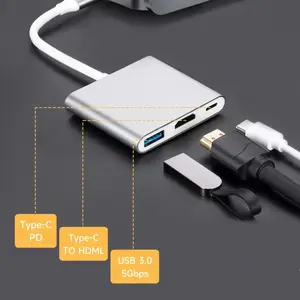 3 in 1USB C to 4K HDTV Adapter, 1 Count Multiport Digital AV Converter, with Fast Charging Port & USB 3.0 Port, Suitable for MacBook Pro/air, iPad Pro/air, iPhone, Tablets, Switch & More USB-C Devices