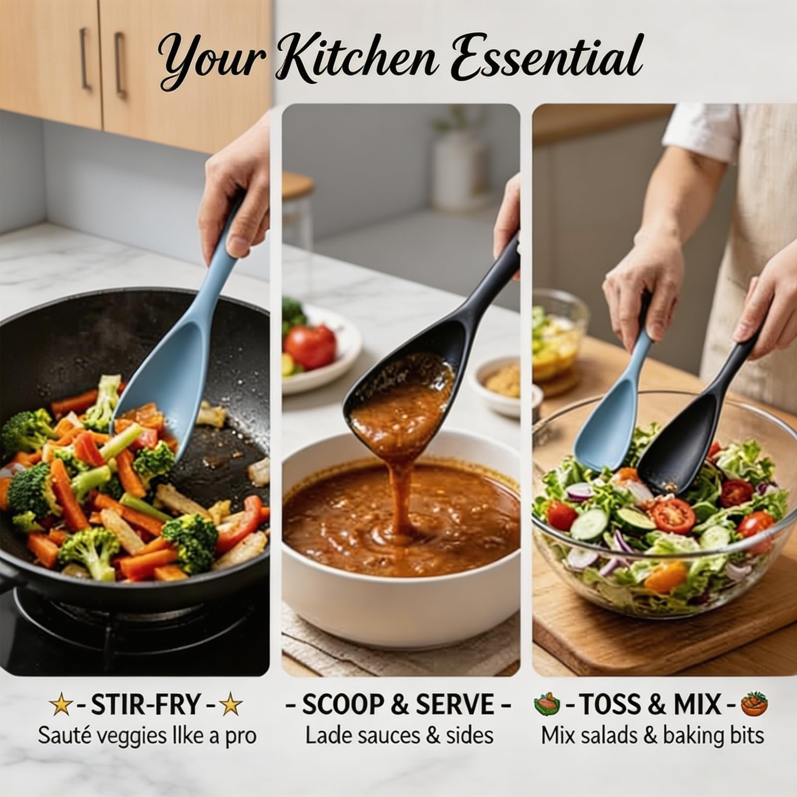 Pack of 2 Cooking Spoons for Non Stick Cookware, Multifunction Spatula Spoon BPA-Free, One-Piece Design, Suitable for Scooping, Scraping, Serving and Mixing