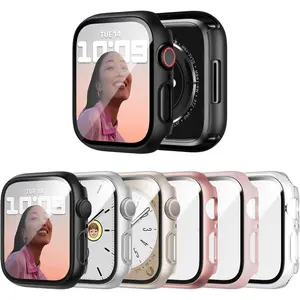 6 Pack Case with Tempered Glass Screen Protector for Apple Watch Series 9/8/7 45mm, Ultra-Thin Scratch Resistant Full Protective Hard PC Bumper Cover for iWatch 45mm Accessories