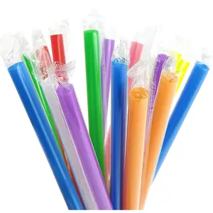 100 count Multi Colors  Smoothie Boba Straws,Plastic Milkshake Disposable Wide-mouthed Large Individually Wrapped Straws(0.43" Wide X 9.45" Long)