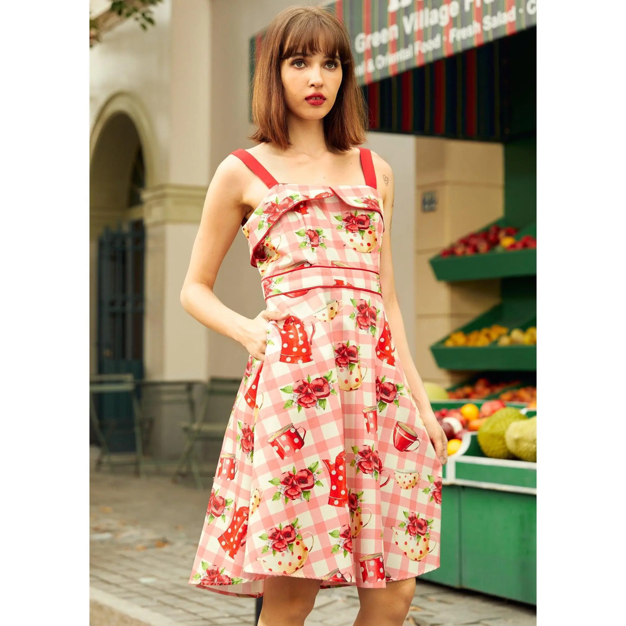 ModCloth Tea Time Cutie Dress 100% Cotton with Pockets Pink (XS-4X)