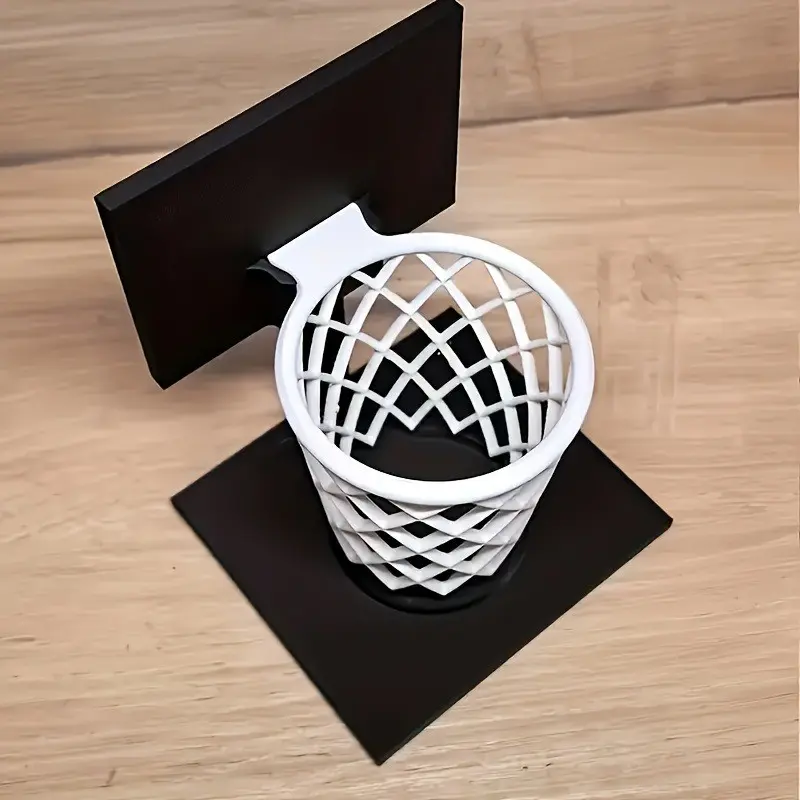Basketball Hoop Pen Holder, Pen Slot, Durable Base & Mesh Design, Space-Saving Desktop Organizer, Work Organizer, Office Desktop Accessories, Cool Office Desk Gadgets, Ideal Gift for Basketball Fans, Fun Desk Accessories
