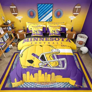 Boys 7 Pieces Bedding Setsports Comforter Bed Set with Sheets,Football City Bed Bag with Flat and Fitted Sheet Kids Teens Adults Football Fans Bed Set