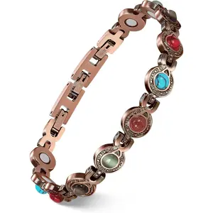 Women's Pure Copper Bracelet, Strong Magnetic Bracelet with 3800 Gauss Magnets & Natural Turquoise and Gemstones, Adjustable, Jewelry Gift