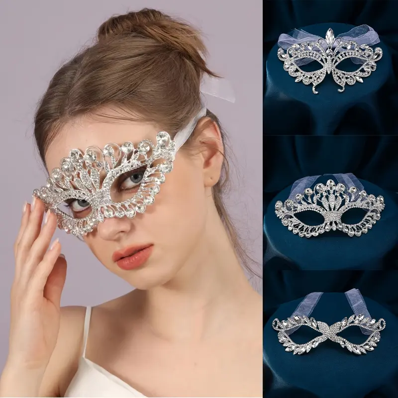 Unisex Rhinestone-Decorated Angel-Butterfly Themed Masquerade Eye Mask - 1pc Sparkling Silver-Blue Alloy Plastic Fashion Accessory, No Power Needed, Detailed Craftsmanship, 1 Size, for Weddings, Halloween