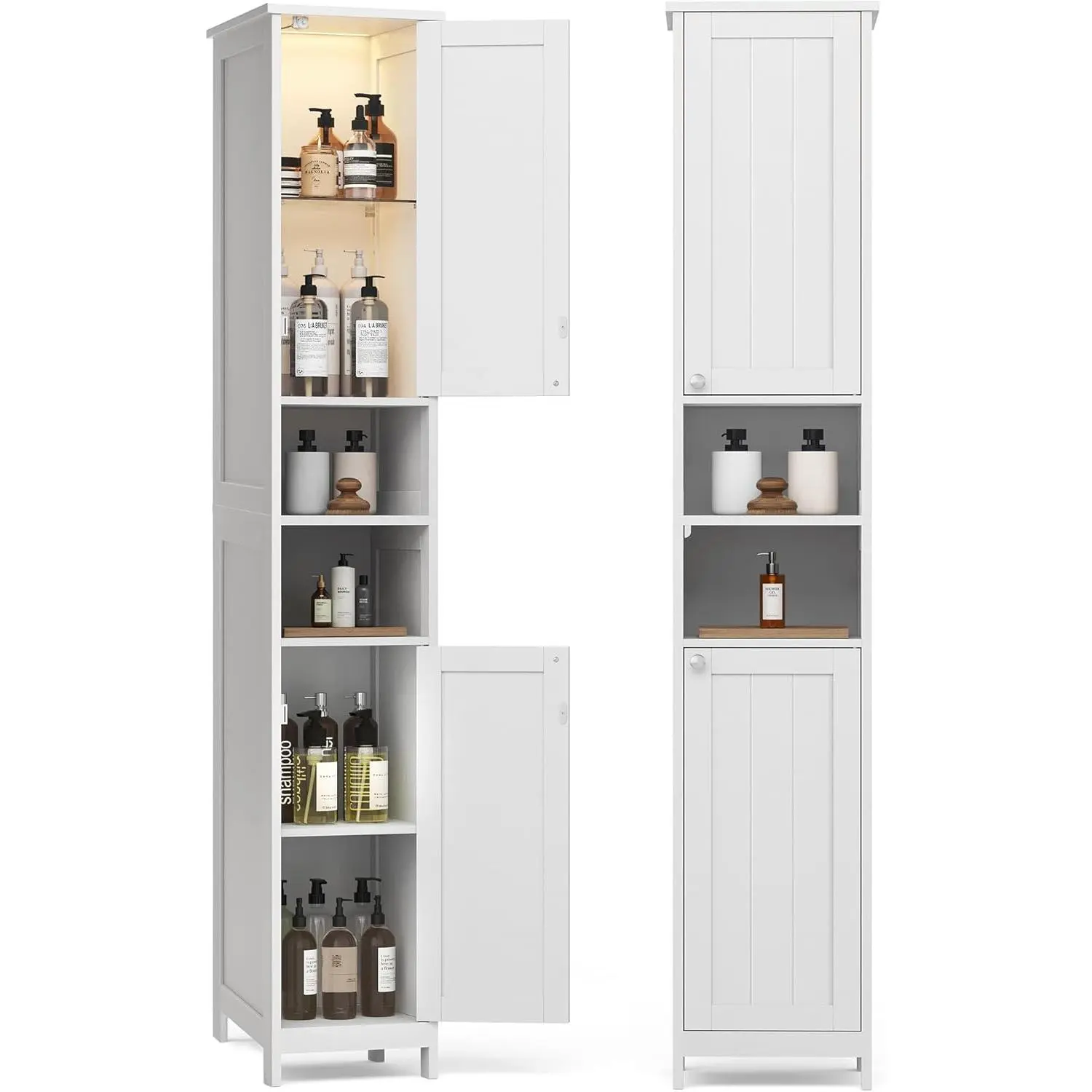 Tall Storage Cabinet with Lights, Slim, 11.8" W, Cloud White