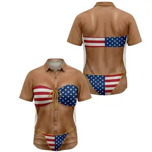 American Flag Bikini Hawaiian Shirt, Funny 4th of July Muscle Torso USA Flag Swimwear Design, Perfect Gift for Him or Her