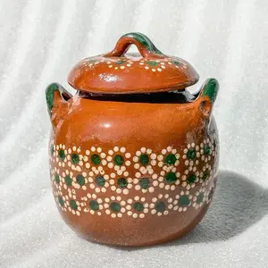 Small 1/4kg Barro Ollita with Lid  Frijolera De Barro Pot Small Mini Cookware Clay Mexican Smooth Rustic Traditional Classic