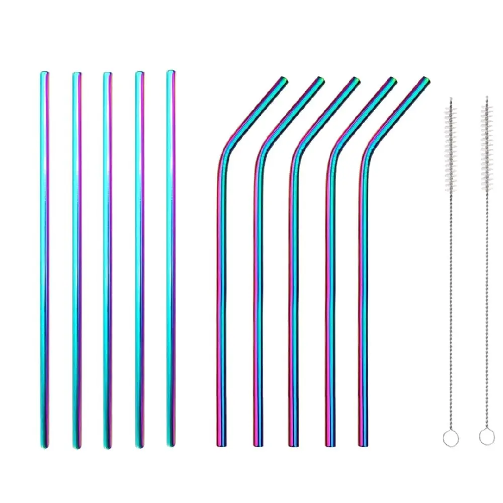 10 Pack of Reusable Stainless Steel Metal Straws+ cleaner