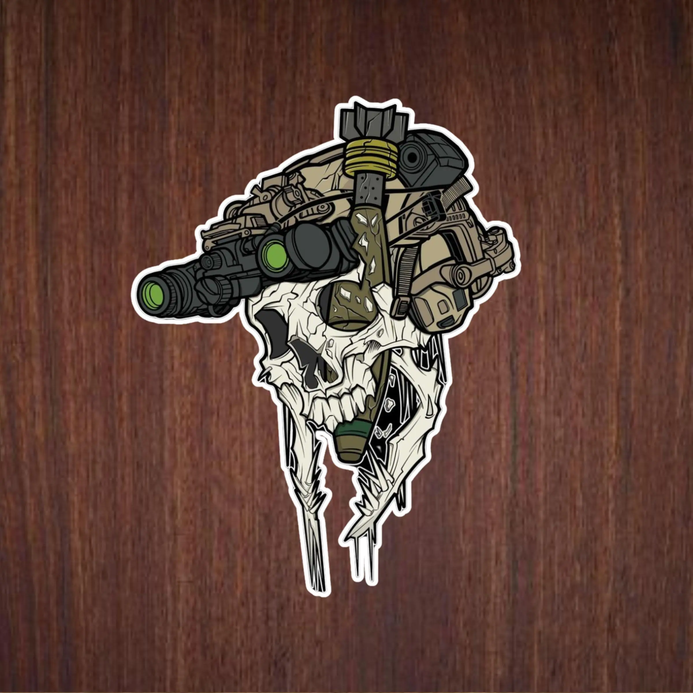 Skull Warrior Night Vision Helmet Sticker, Special Ops Tactical Vinyl Decal, Sticker Vinyl Waterproof, Vinyl 2x2 to 6x6inch