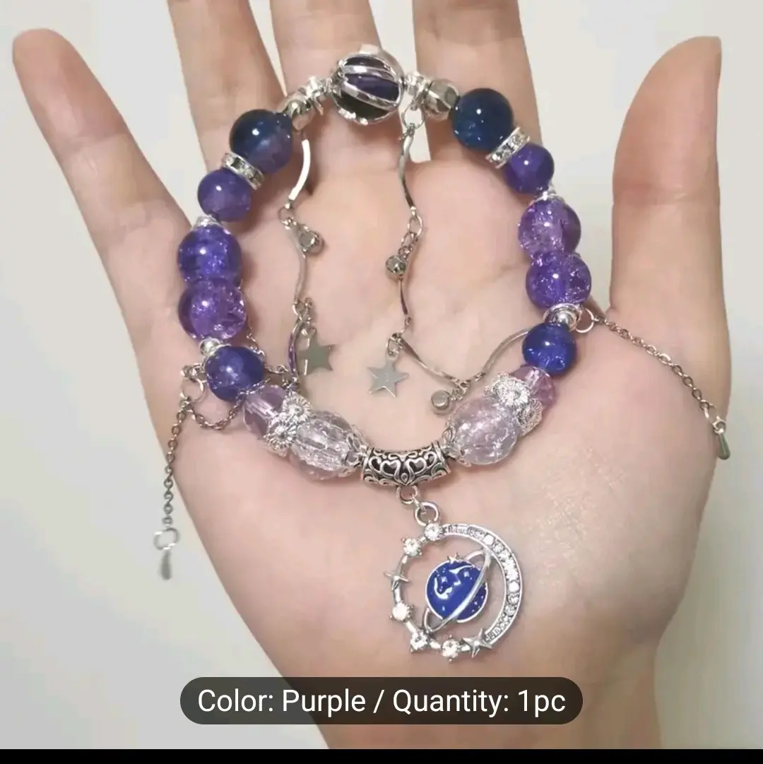 Purple Galaxy Empress Fashion Glass Bead Bracelet for Women with Star Charms