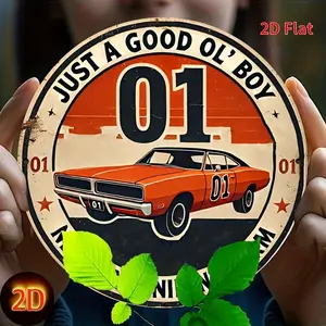 [2D Flat]1pc8 x 8inch (20 x 20cm)Rustic Flair Vintage Duke Of Hazzard Metal Sign  - Round Aluminum Wall Art, Durable, Windproof & Waterproof, Perfect for Home, Office, Bar, Cafe, Indoor/Outdoor Decor