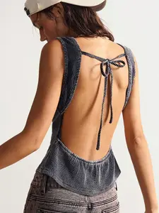 Bohemela Summer Vacation Outfit Casual Solid Color Knitted Backless Slim Fit Tank Top for Women Sexy Sleeveless Bodycon Streetwear Outfit