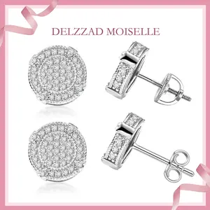 Delzzad Circle Shape Earrings Screw Back Butterfly Back VVS Synthetic Moissanite Stud Earrings Jewelry Perfect Birthday Engagement Mother’s Day Gift for Men Women Wedding Set
