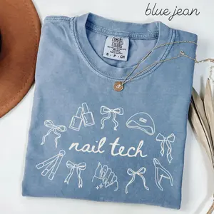 Nail Tech Comfort Colors Shirt • Nail Technician Coquette Bow Work Tshirt • Nail Artist Gifts • Gift for Nail Tech • Manicurist Appreciation