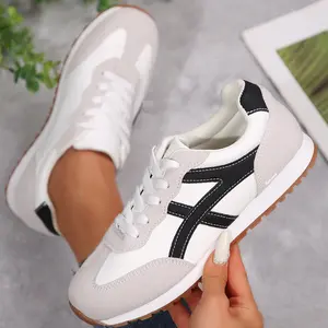 Women's Fashion Sneakers Retro Classic Color Block Stripe Trainers Casual Lace-up Stylish Tennis Running Walking Shoes