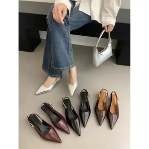 Pointed Toe Slingback Low Heel for Women, Retro Shiny Backless Shoes, Comfortable Pointed Toe Flats, Perfect for Work, Date And Daily Wear, Women Shoesaa