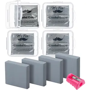 - Kneaded Eraser, 4 count, Gray, Kneaded Erasers for Artists with 1 Sharer, Gum Eraser with Storage Case, Kneadable Erasers