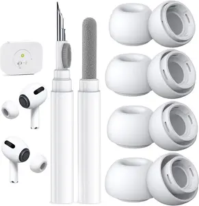 4 Pairs Replacement Ear Tips for AirPods Pro 2nd/1st Generation,Noise Reduction Holewith & Built-in dust Guard Screen,with Cleaner Pen Silicone Ear Tips for USB-C Charging Case (XS/S/M/L)-White