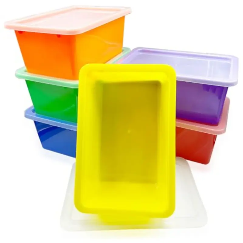 6 Pack Colored Bins with Lids 5 Qt Plastic Cubby Bins Storage Bins Stackable Toy Bins Organizer for Classroom Home