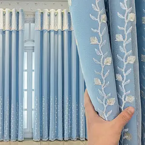 Embroidered Door Curtain, Modern Art Blackout Window Curtain, Elegant Practical Design Curtain for Living Room Bedroom Office, Blackout Window Cover