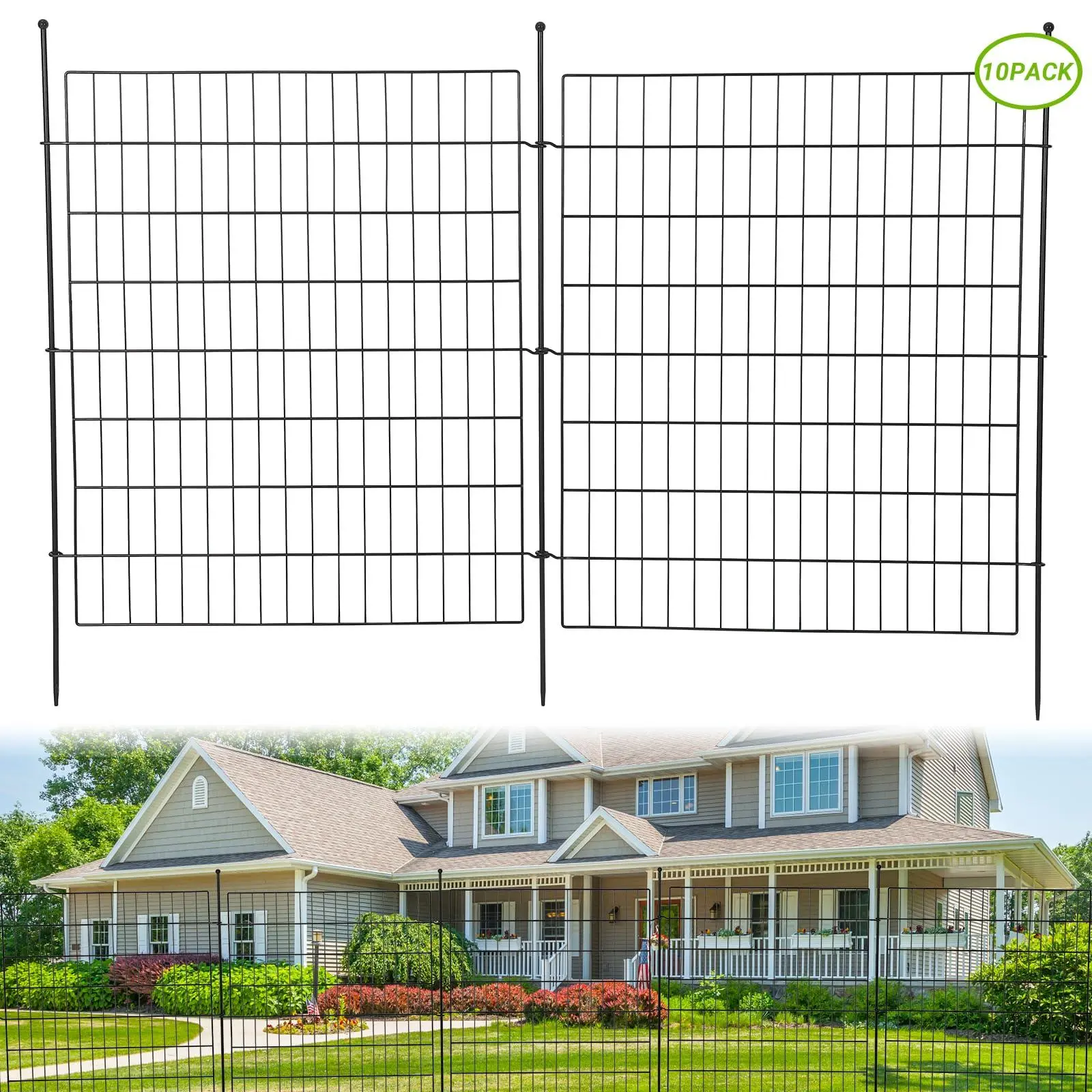 GARVEE 10 Panels Garden Fence, 32 in(h) x 36 ft(l) No Dig Decorative Fence for Outdoor, Yard, Patio, Animal Barrier Rustproof Metal Wire Panel