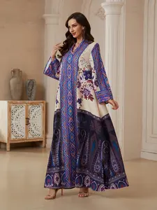 Middle Eastern Eid Limited Edition Multi-Color Patchwork Vintage Paisley Print Robe, Women's Loose Abaya Dress, Elegant Traditional Attire