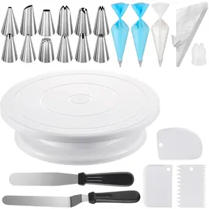 71PCs Cake Decorating Kit Baking Supplies Tools with Cake Stand Turntable 12 Icing Piping Tips Set 2 Frosting Spatulas 3 Scrapers 50+2 Piping Bags Coupler Video Tutorial Booklet