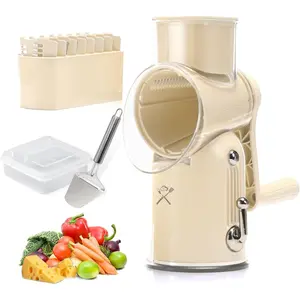 5-in-1 Rotary Cheese Grater with Hand Crank - Multi-Functional Vegetable Slicer, Nut & Cheese Shredder - Easy to Clean  Grater (Beige)