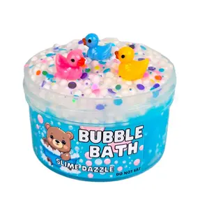 Bubble Bath Floam Slime – Clear Bubblegum Scented ASMR Slime with Duck Charms, Glitter & Sprinkles – Intermediate Textured Crunchy Slime