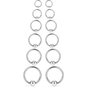 12PCS 14G Stainless Steel Captive Bead Ring Nose Rings Hoop Helix Daith Cartilage Tragus Earrings Nipple Eyebrow Body Piercing 8mm 10mm 12mm 14mm 16mm 19mm