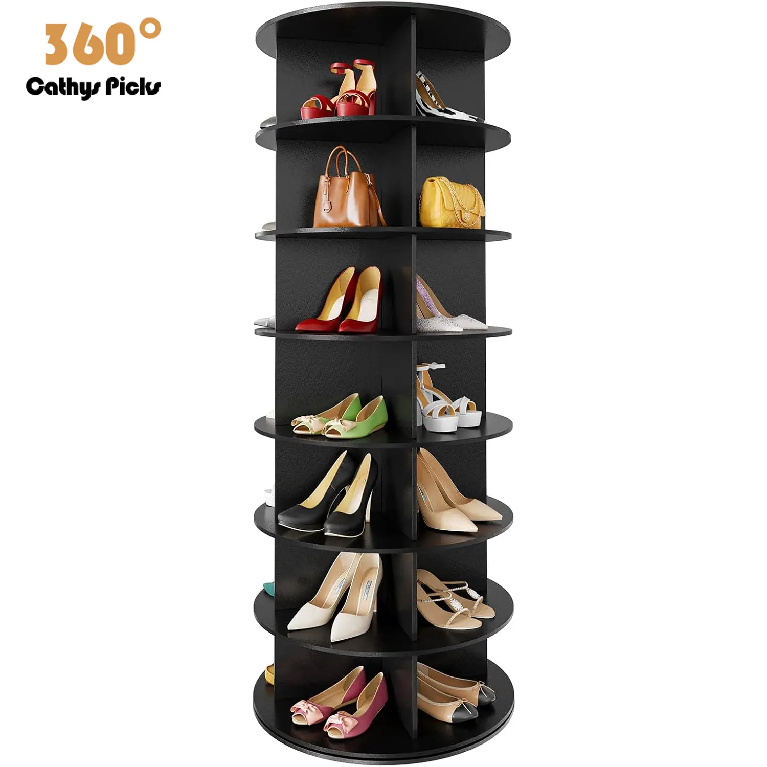 7-Tier Rotating Shoe Rack Tower - 360-Degree Round Lazy Susan Carousel for Vertical Closet Storage, Home Organization of Shoes & Handbags