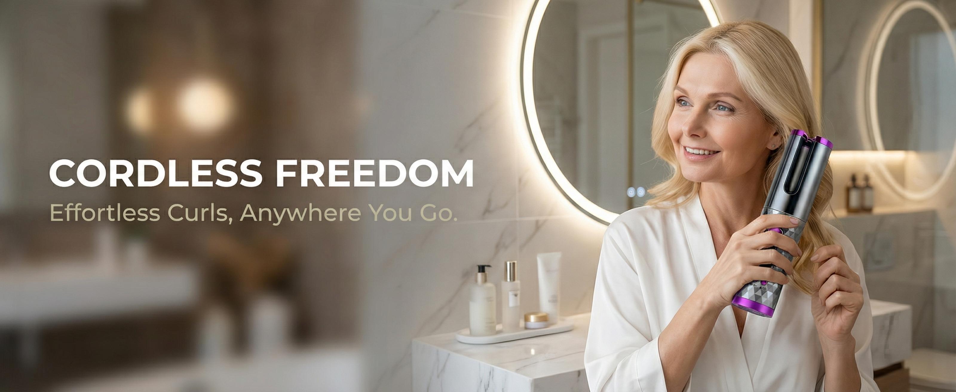 Cordless Automatic Hair Curler for Women, Fast Heating USB Rechargeable Curling Wand with Digital Display, Portable Spin Curler for Styling, Travel-Friendly