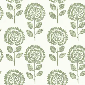 VEELIKE Sage Green Woodblock Flower Wallpaper Peel and Stick Boho Floral Wallpaper for Bathroom Bedroom 17.7''x354'' Removable Cottagecore Wall Paper Self