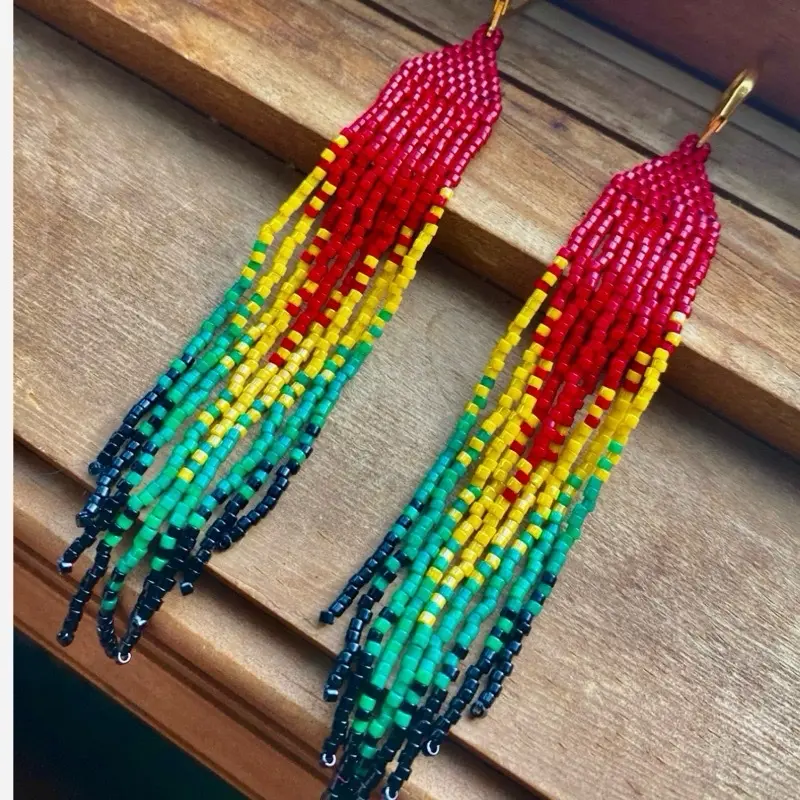 Long Beaded Rasta Fringe Earrings Deluxe Edition with Ear Hook/Lever Back