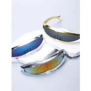 Unisex Futuristic Tech-Style Sunglasses - Trendy Flat Top Frame Shades for Daily Wear & Outdoor Activities | Fashion Accessory