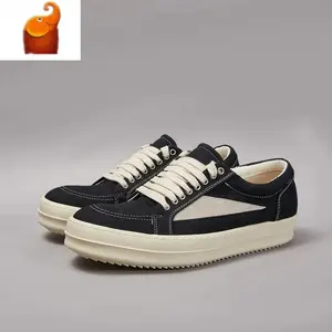 Men'sandWomen'sTwillCanvasLowTopCasualLaceUpBlackRetroFlatSneakers